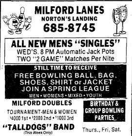 Milford Lanes - Old Ad (newer photo)